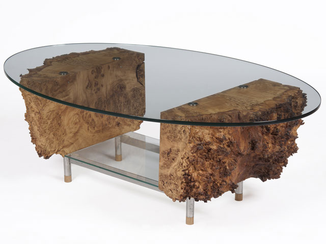 Burr Oak and Stainless Steel Coffee Table
