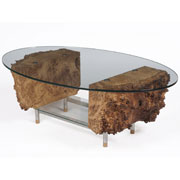 Bespoke coffee table with cut glass and burr oak