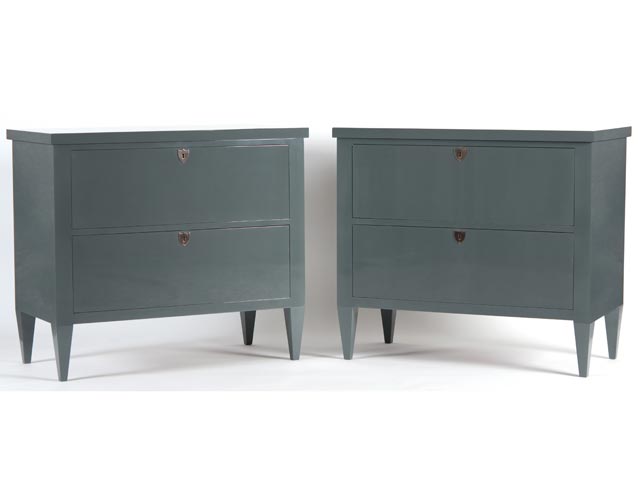 A  pair of chests of drawers with polished grey lacquer finish
