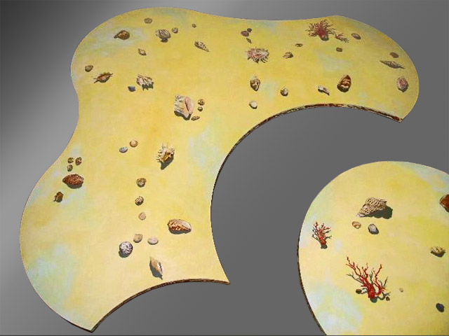 Table with painted mural surface in three sections of 8ft each