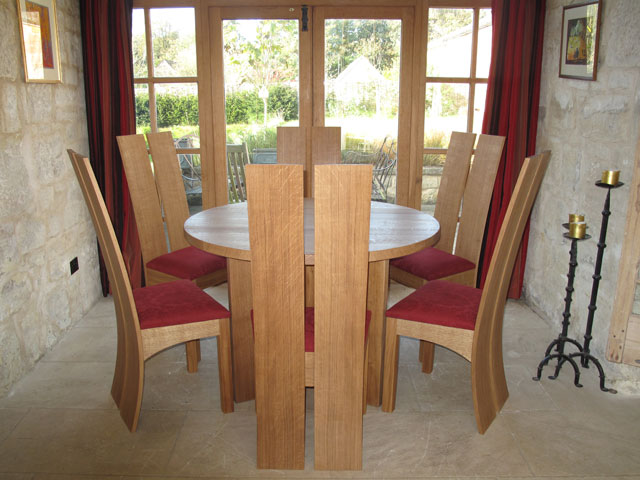Dining table and six oak chairs