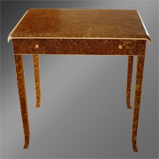 Burr brown oak side table with boxwood inlay