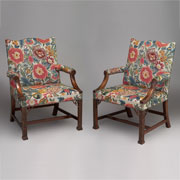 Pair of Gainsborough chairs upholstered in tapestry of client’s making